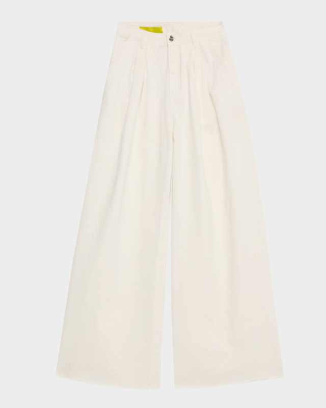 Pleated Wide-Leg Denim Trousers